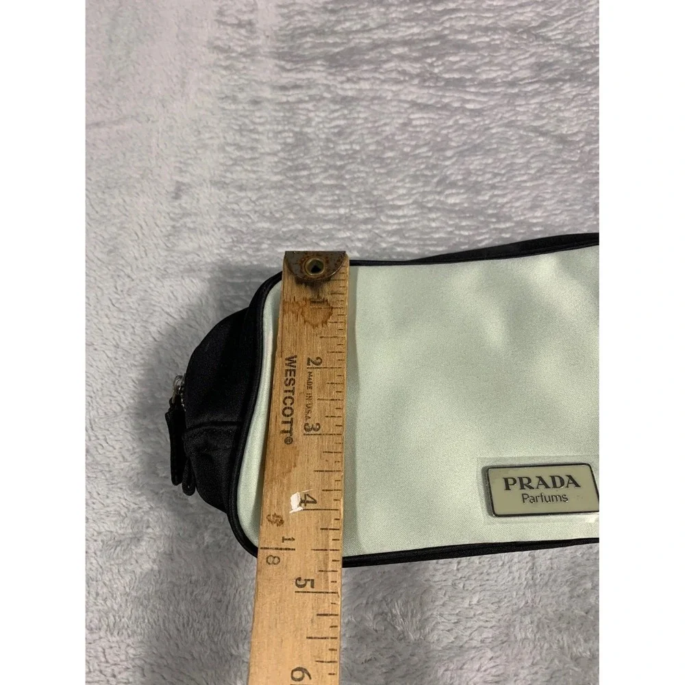 Prada Parfums Makeup Bag Small Mint Green Satin Enameled Logo Plate